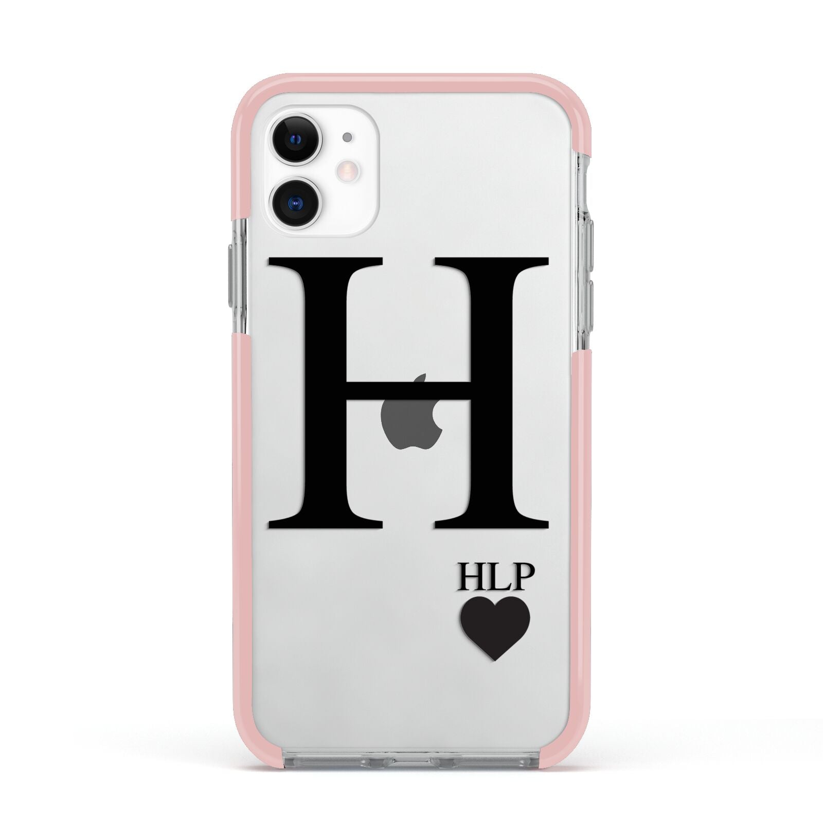 Personalised Black Big Initial 3 Small Clear Apple iPhone 11 in White with Pink Impact Case