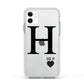 Personalised Black Big Initial 3 Small Clear Apple iPhone 11 in White with White Impact Case
