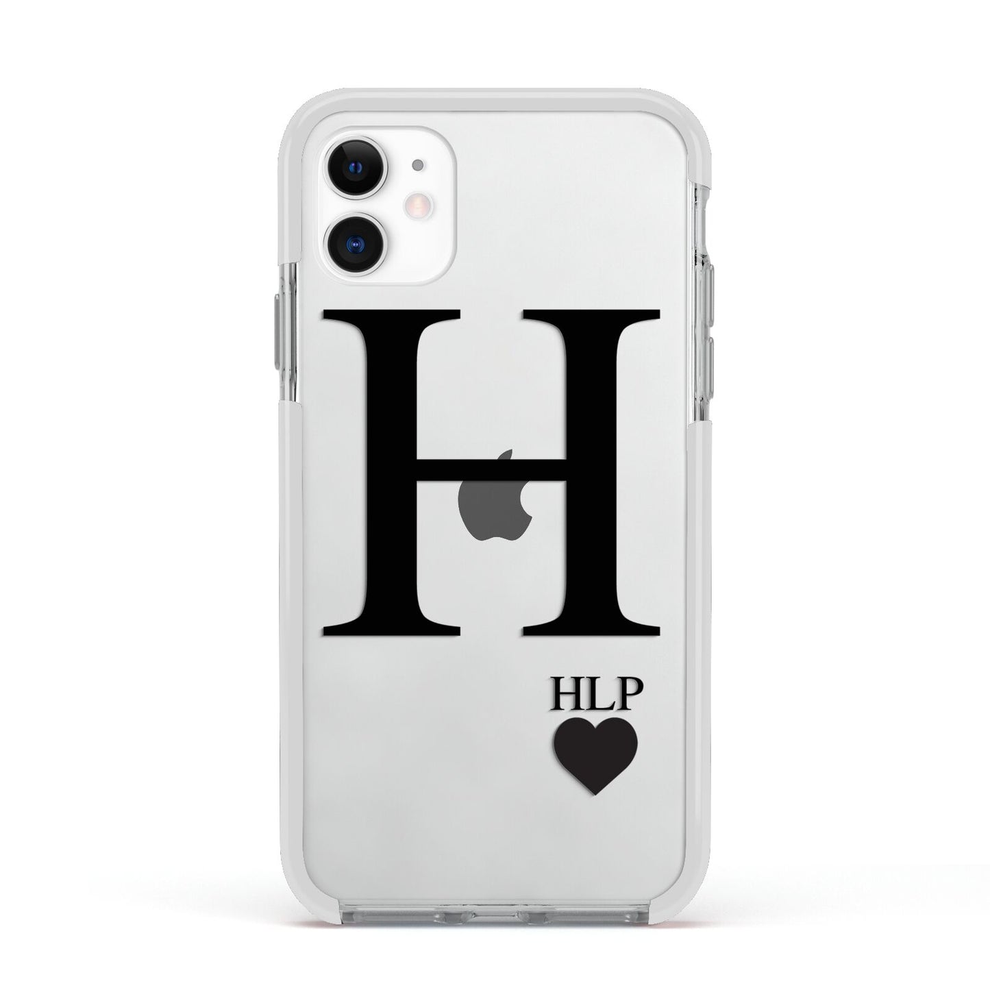 Personalised Black Big Initial 3 Small Clear Apple iPhone 11 in White with White Impact Case