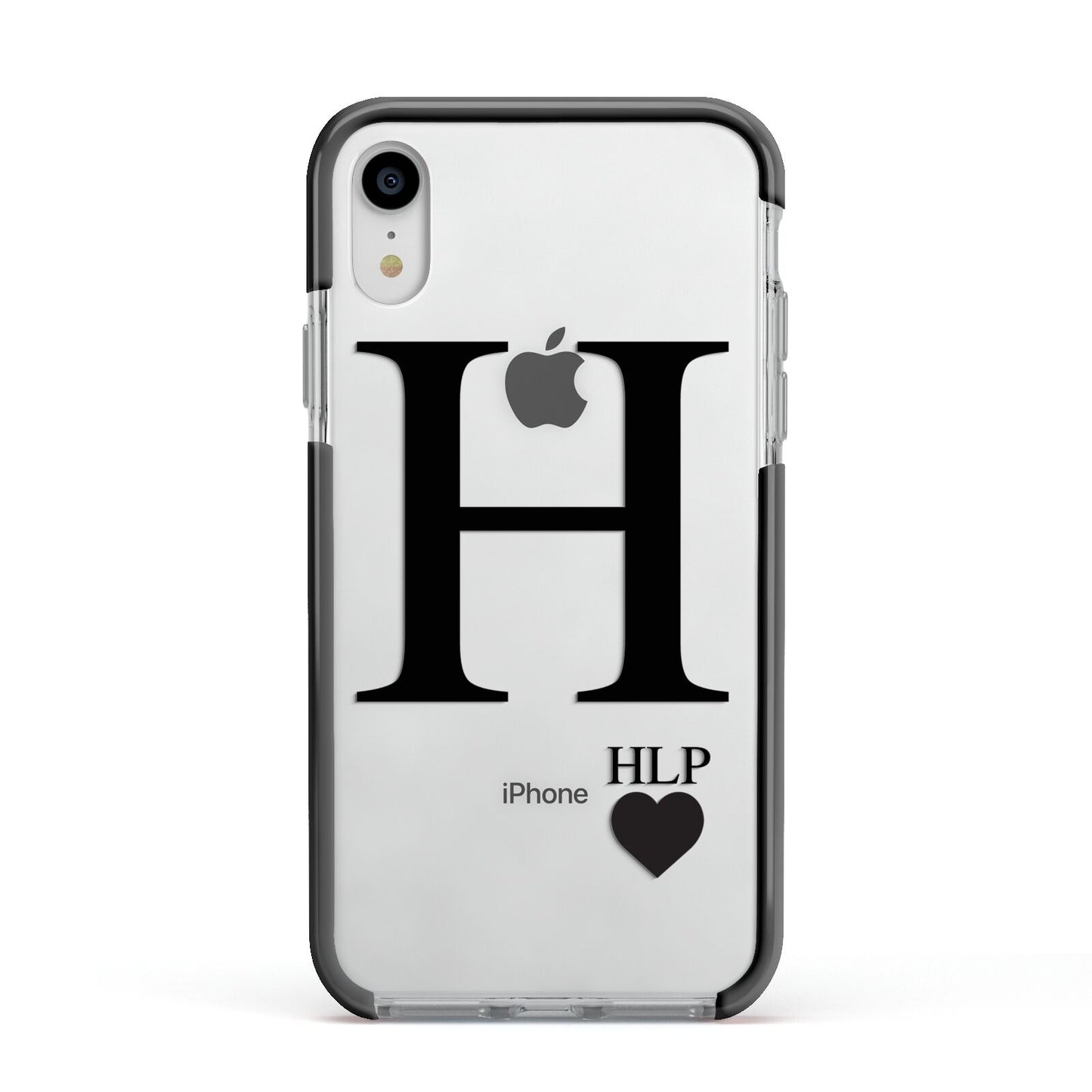 Personalised Black Big Initial 3 Small Clear Apple iPhone XR Impact Case Black Edge on Silver Phone