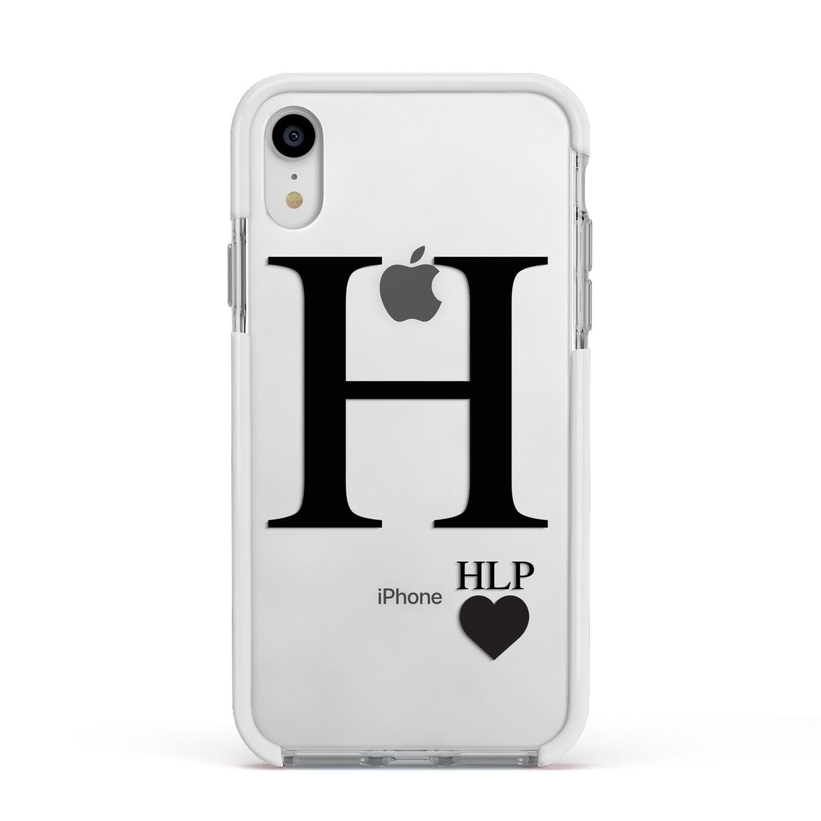 Personalised Black Big Initial 3 Small Clear Apple iPhone XR Impact Case White Edge on Silver Phone