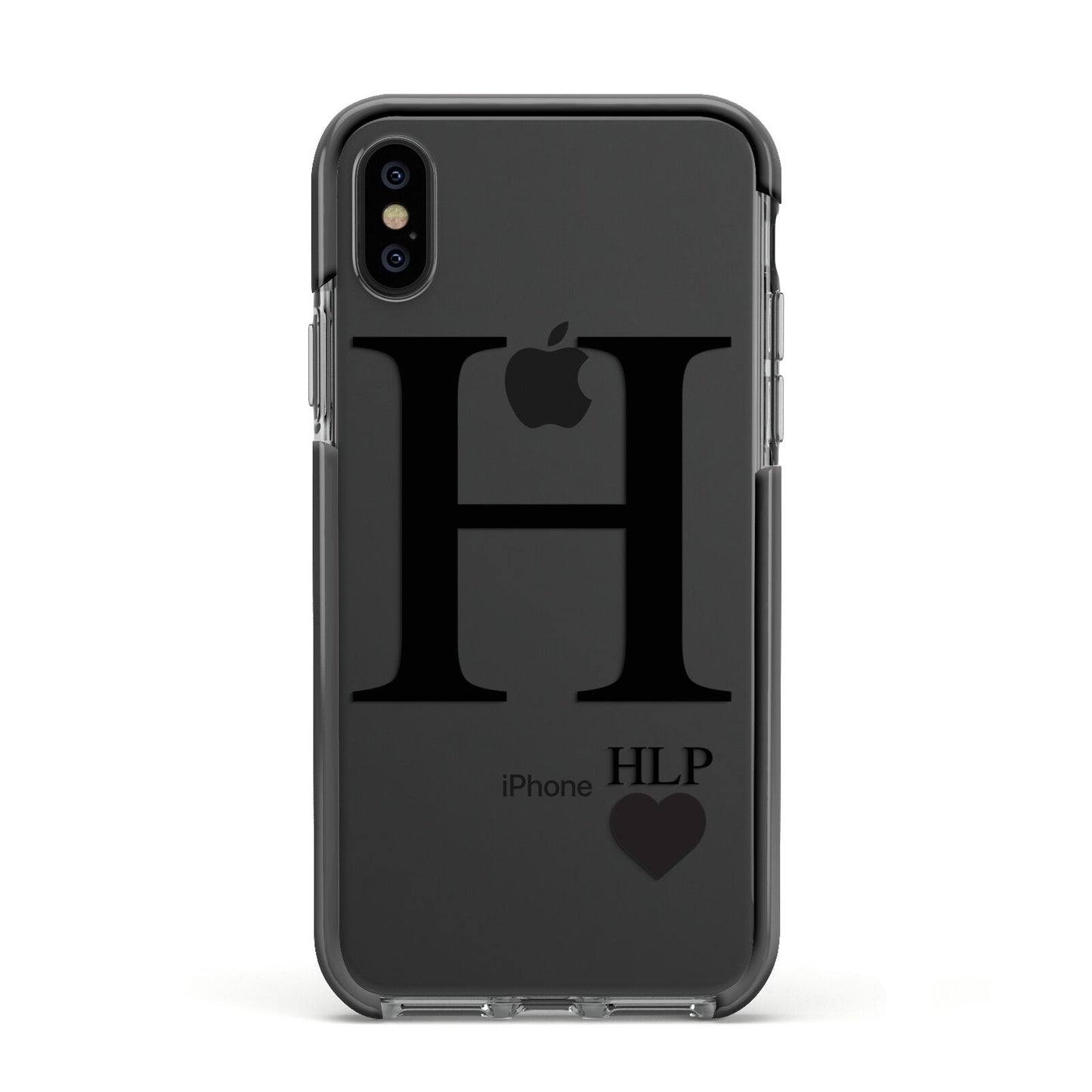 Personalised Black Big Initial 3 Small Clear Apple iPhone Xs Impact Case Black Edge on Black Phone