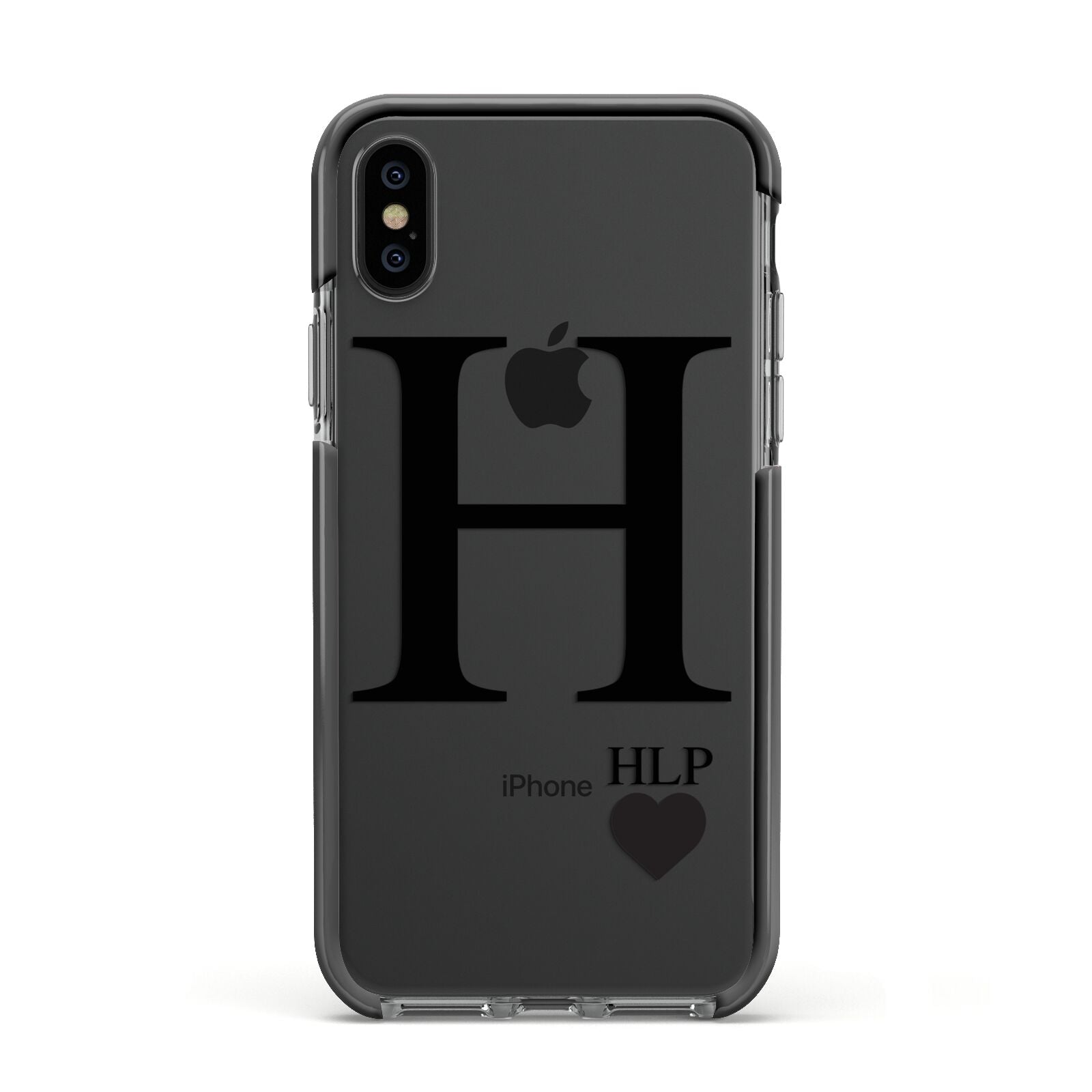 Personalised Black Big Initial 3 Small Clear Apple iPhone Xs Impact Case Black Edge on Black Phone