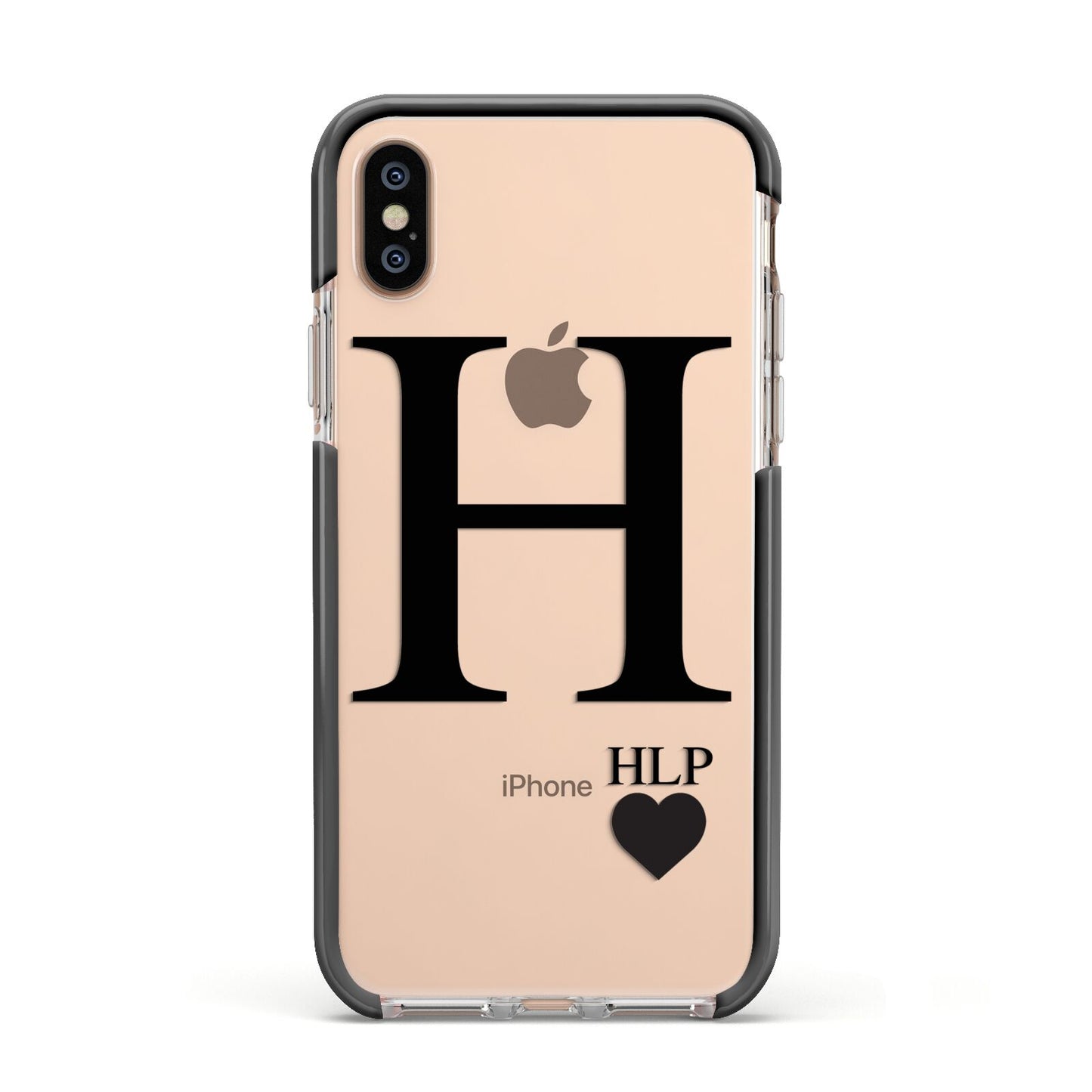 Personalised Black Big Initial 3 Small Clear Apple iPhone Xs Impact Case Black Edge on Gold Phone
