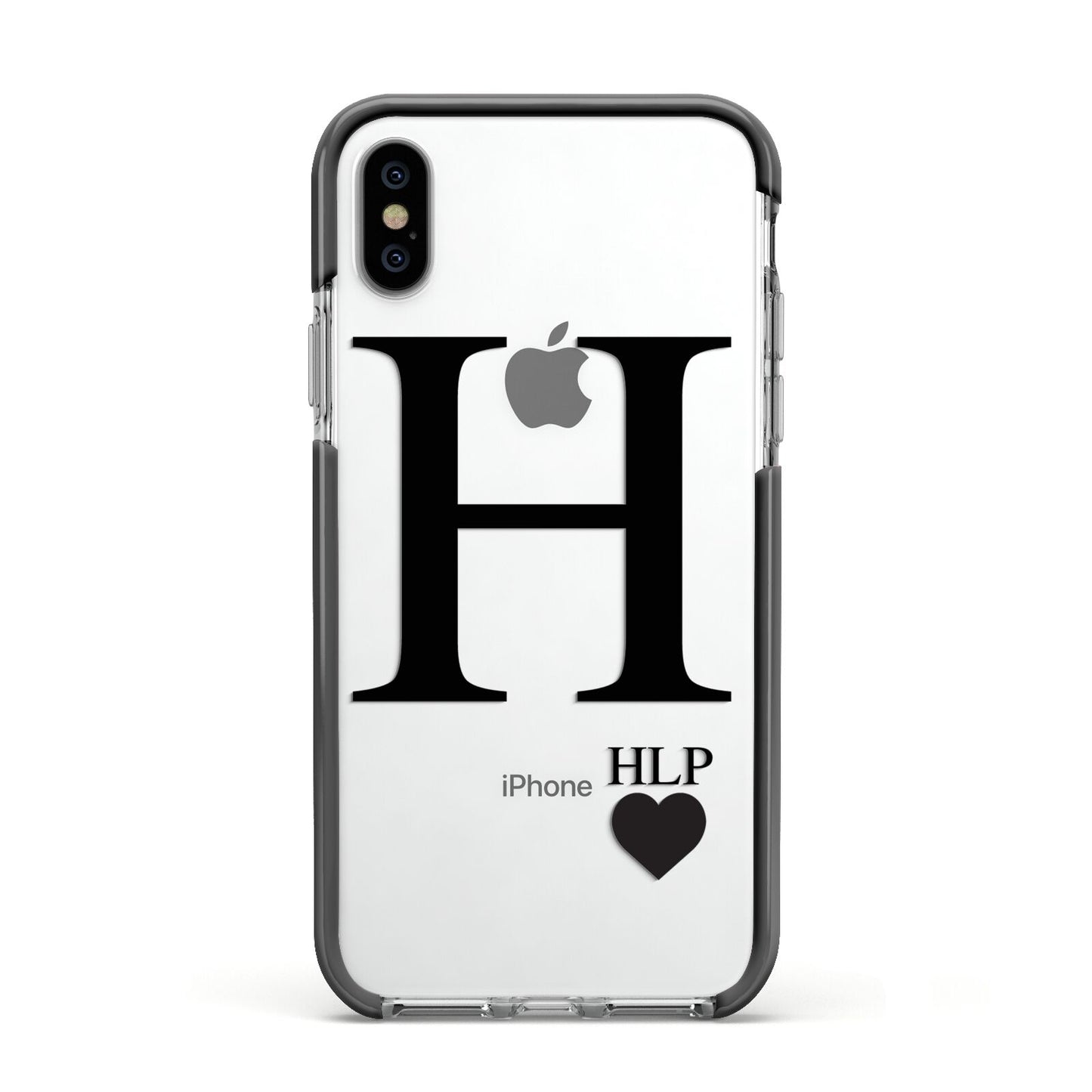 Personalised Black Big Initial 3 Small Clear Apple iPhone Xs Impact Case Black Edge on Silver Phone