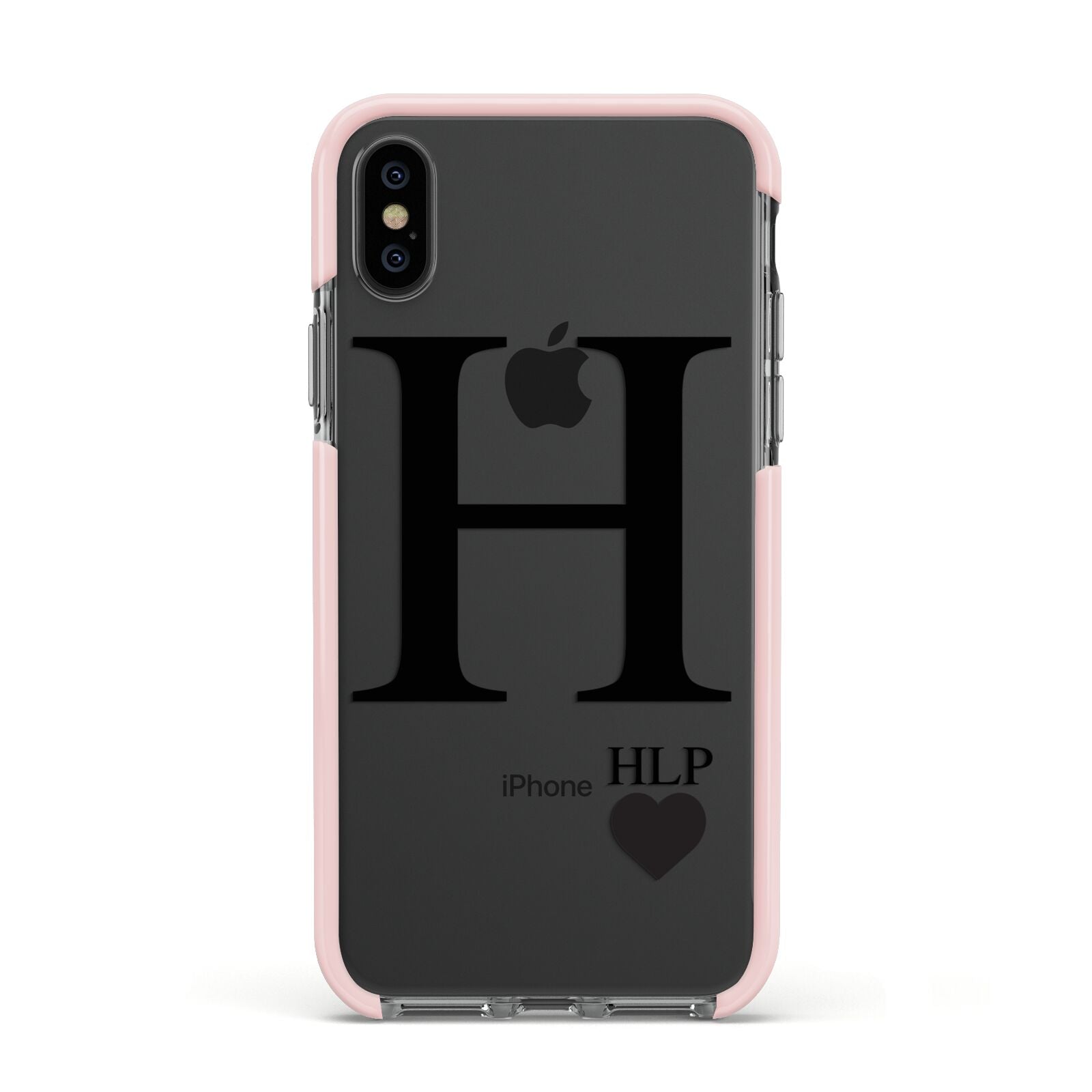 Personalised Black Big Initial 3 Small Clear Apple iPhone Xs Impact Case Pink Edge on Black Phone