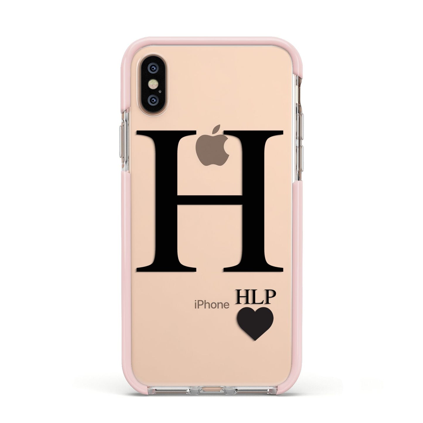 Personalised Black Big Initial 3 Small Clear Apple iPhone Xs Impact Case Pink Edge on Gold Phone