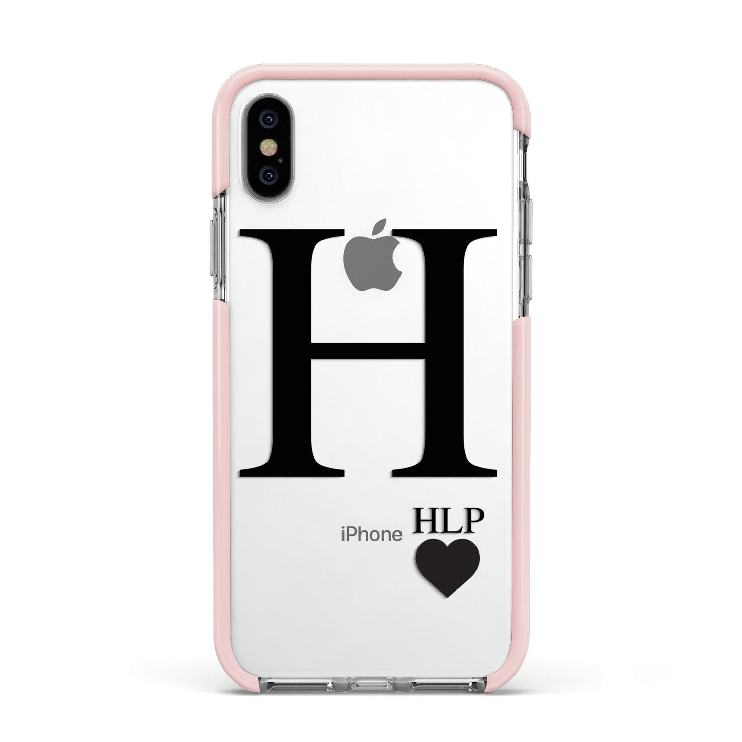 Personalised Black Big Initial 3 Small Clear Apple iPhone Xs Impact Case Pink Edge on Silver Phone