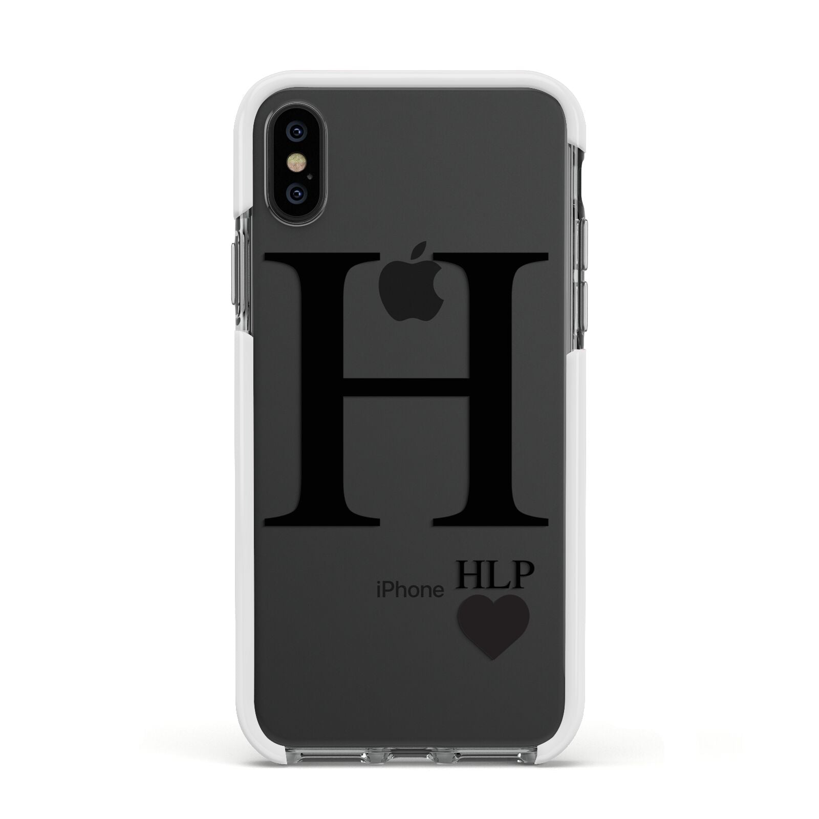 Personalised Black Big Initial 3 Small Clear Apple iPhone Xs Impact Case White Edge on Black Phone