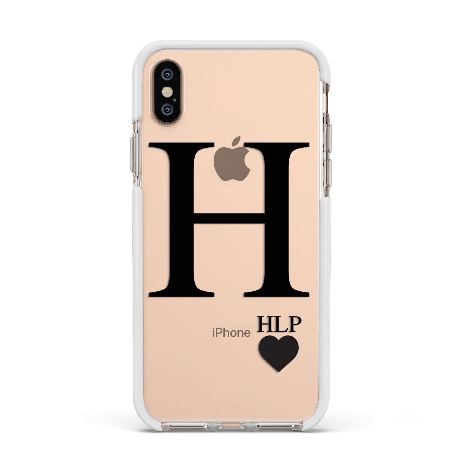Personalised Black Big Initial 3 Small Clear Apple iPhone Xs Impact Case White Edge on Gold Phone