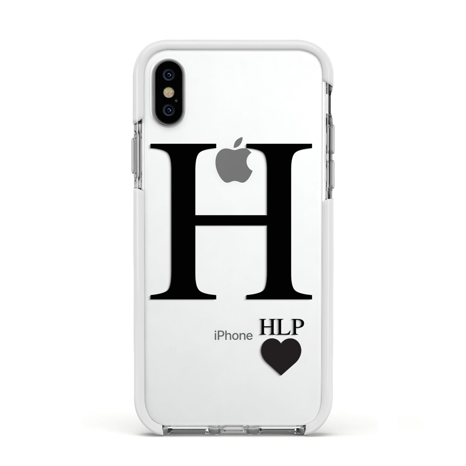 Personalised Black Big Initial 3 Small Clear Apple iPhone Xs Impact Case White Edge on Silver Phone