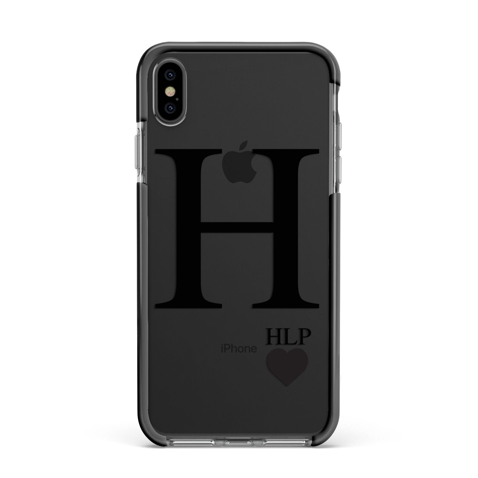 Personalised Black Big Initial 3 Small Clear Apple iPhone Xs Max Impact Case Black Edge on Black Phone