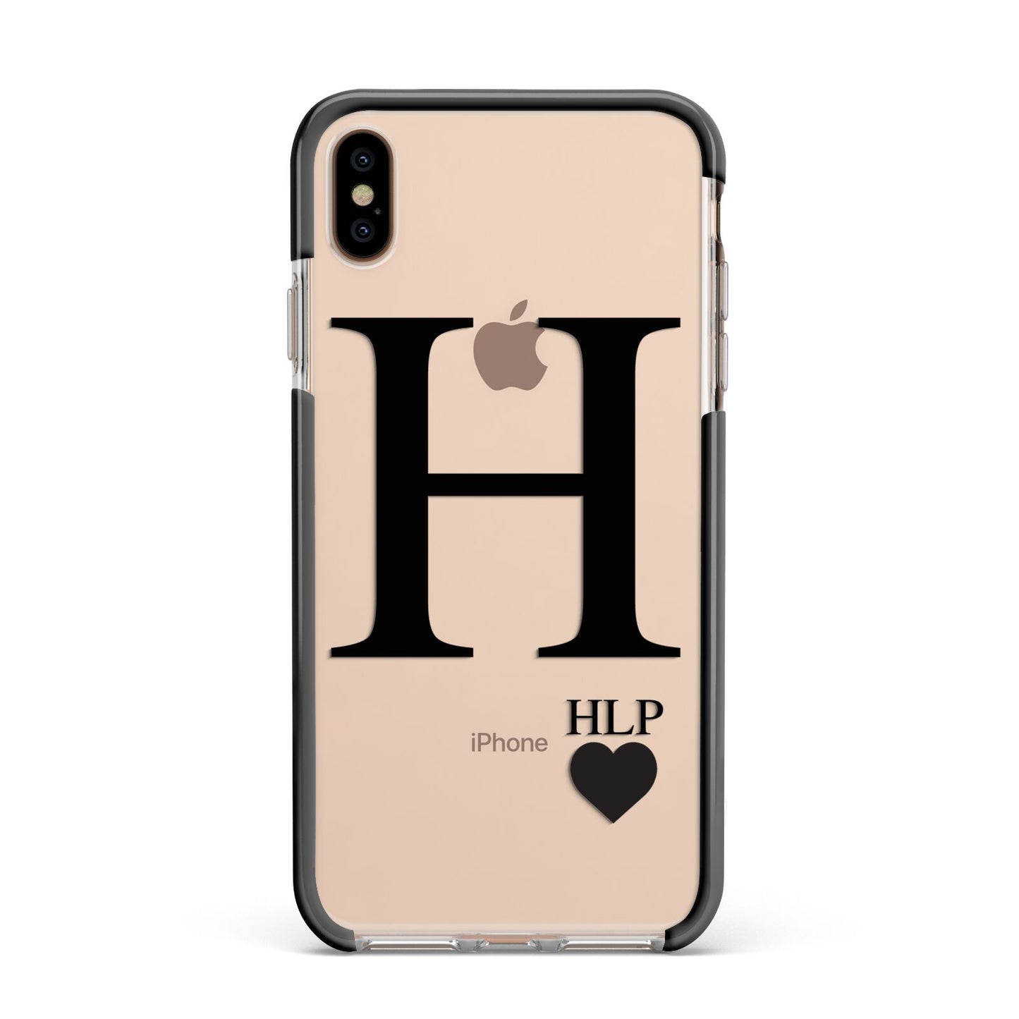 Personalised Black Big Initial 3 Small Clear Apple iPhone Xs Max Impact Case Black Edge on Gold Phone