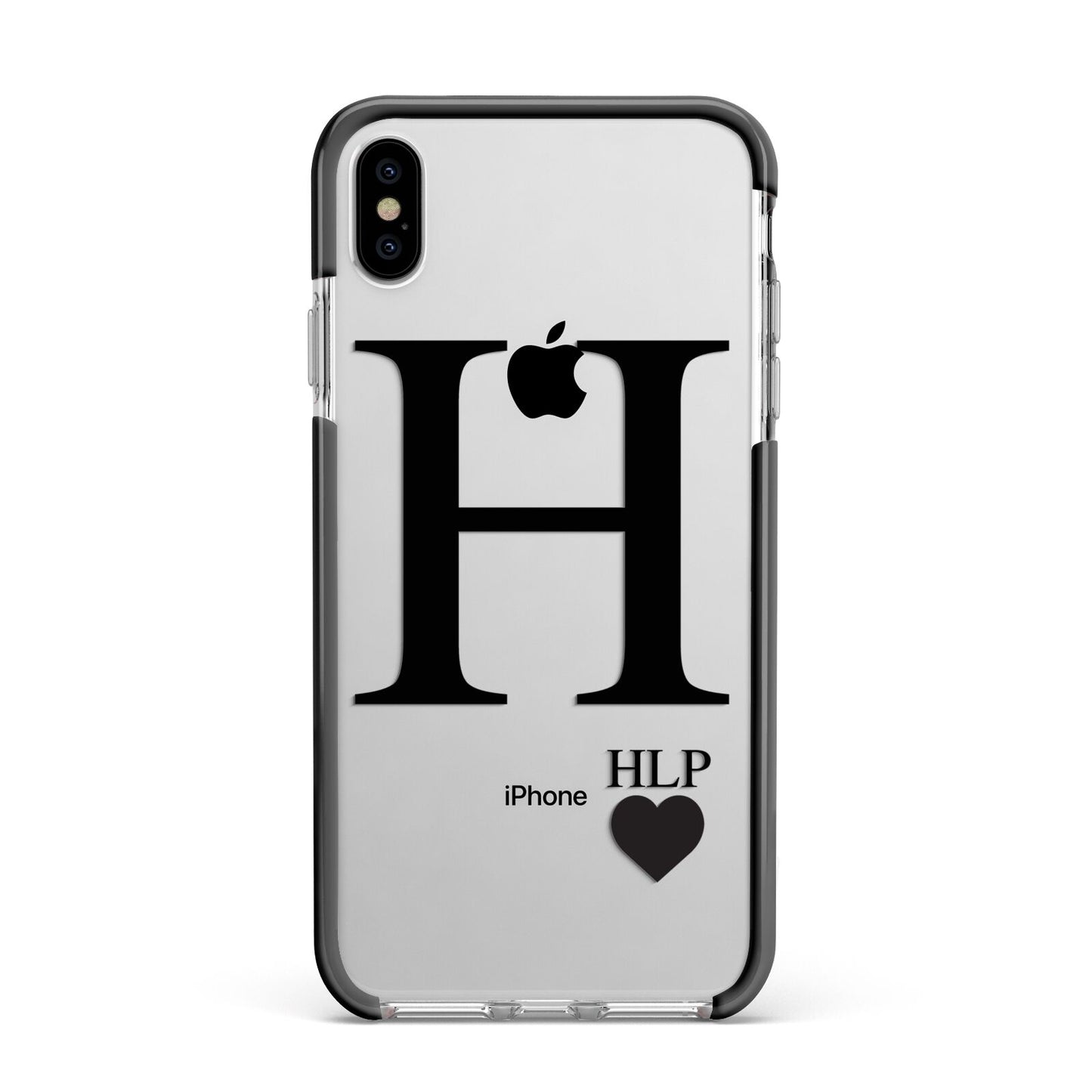 Personalised Black Big Initial 3 Small Clear Apple iPhone Xs Max Impact Case Black Edge on Silver Phone