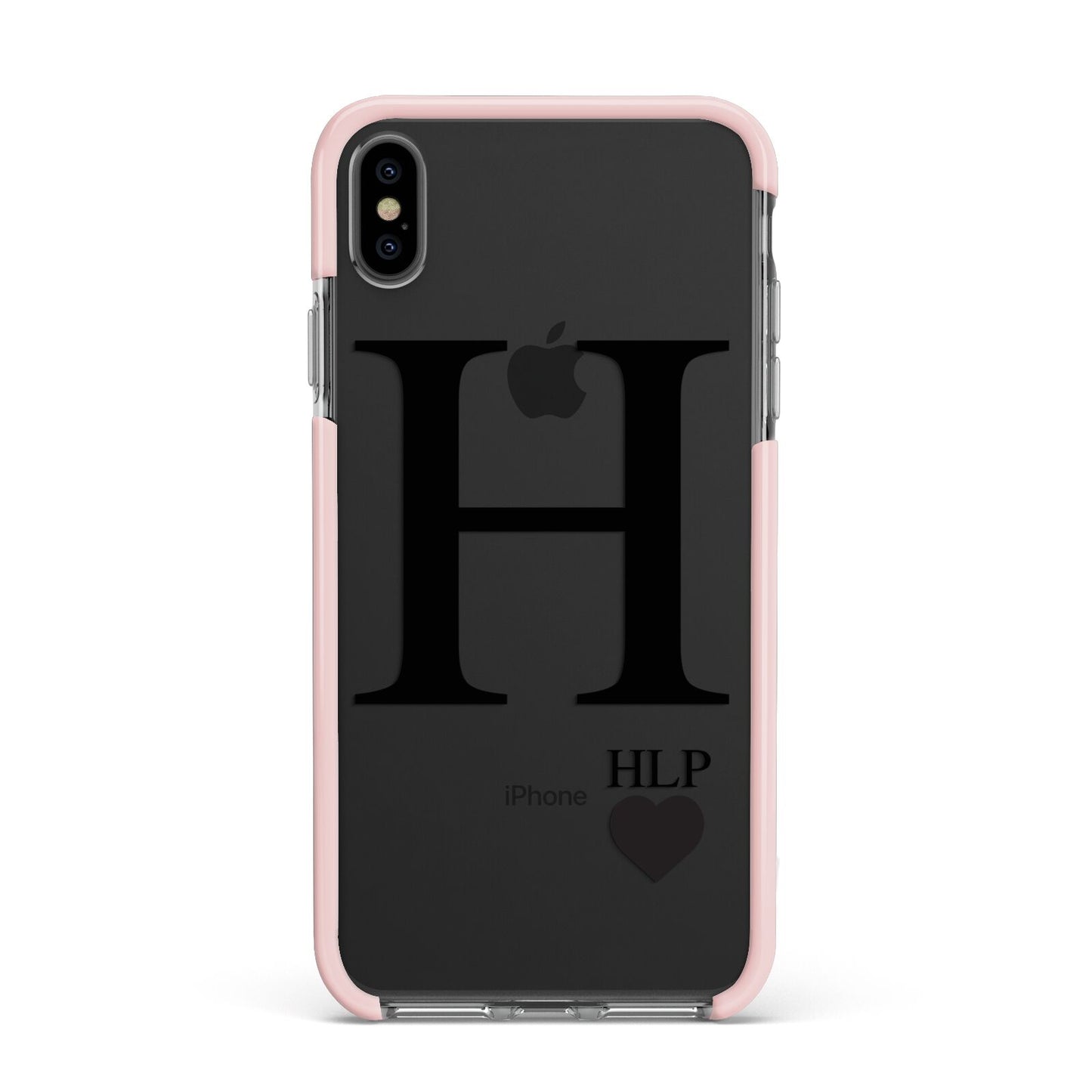 Personalised Black Big Initial 3 Small Clear Apple iPhone Xs Max Impact Case Pink Edge on Black Phone