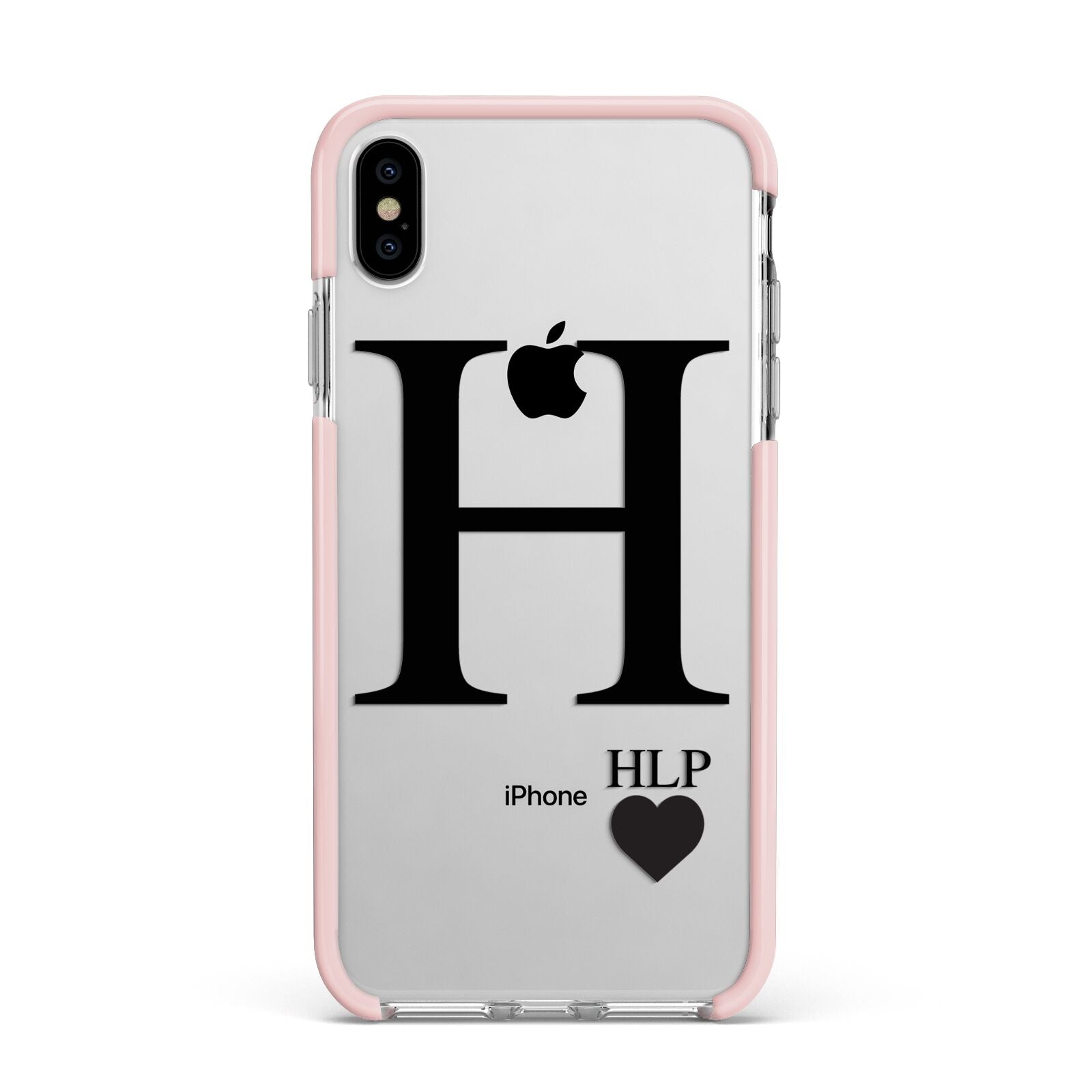 Personalised Black Big Initial 3 Small Clear Apple iPhone Xs Max Impact Case Pink Edge on Silver Phone
