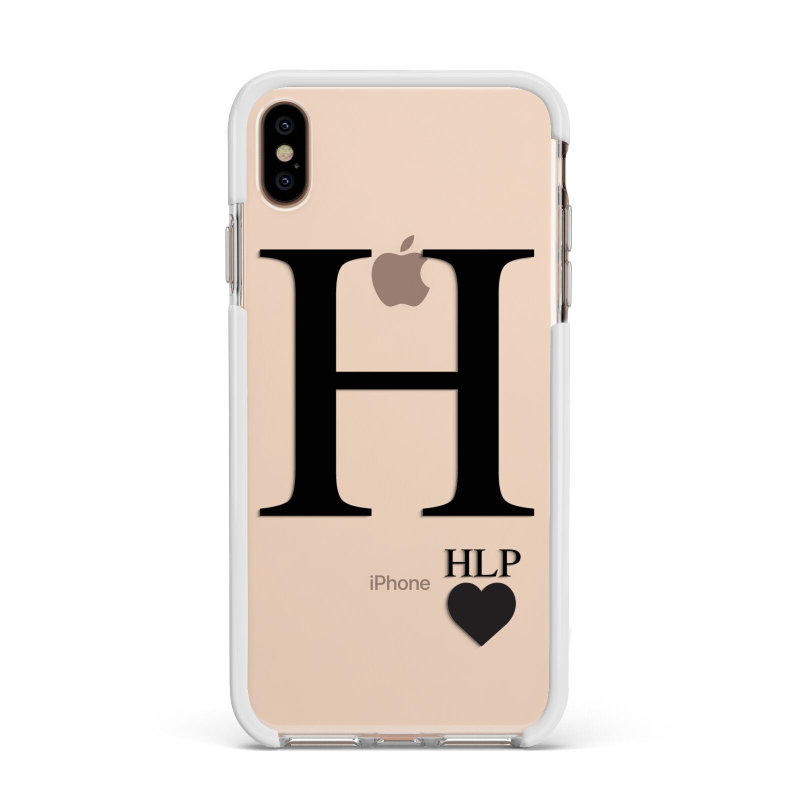 Personalised Black Big Initial 3 Small Clear Apple iPhone Xs Max Impact Case White Edge on Gold Phone