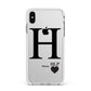 Personalised Black Big Initial 3 Small Clear Apple iPhone Xs Max Impact Case White Edge on Silver Phone