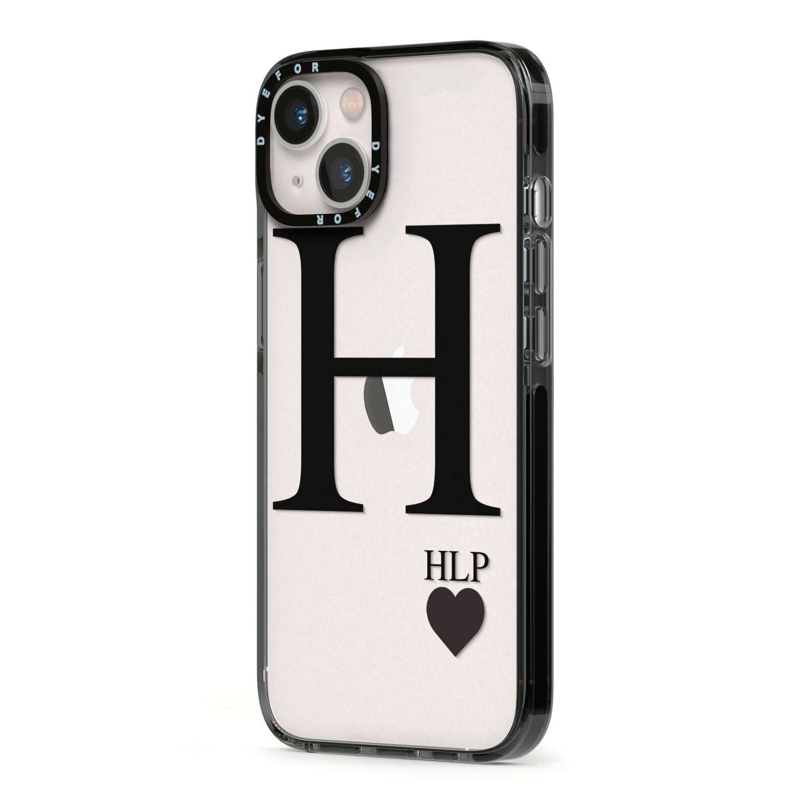 Personalised Black Big Initial 3 Small Clear iPhone 13 Black Impact Case Side Angle on Silver phone