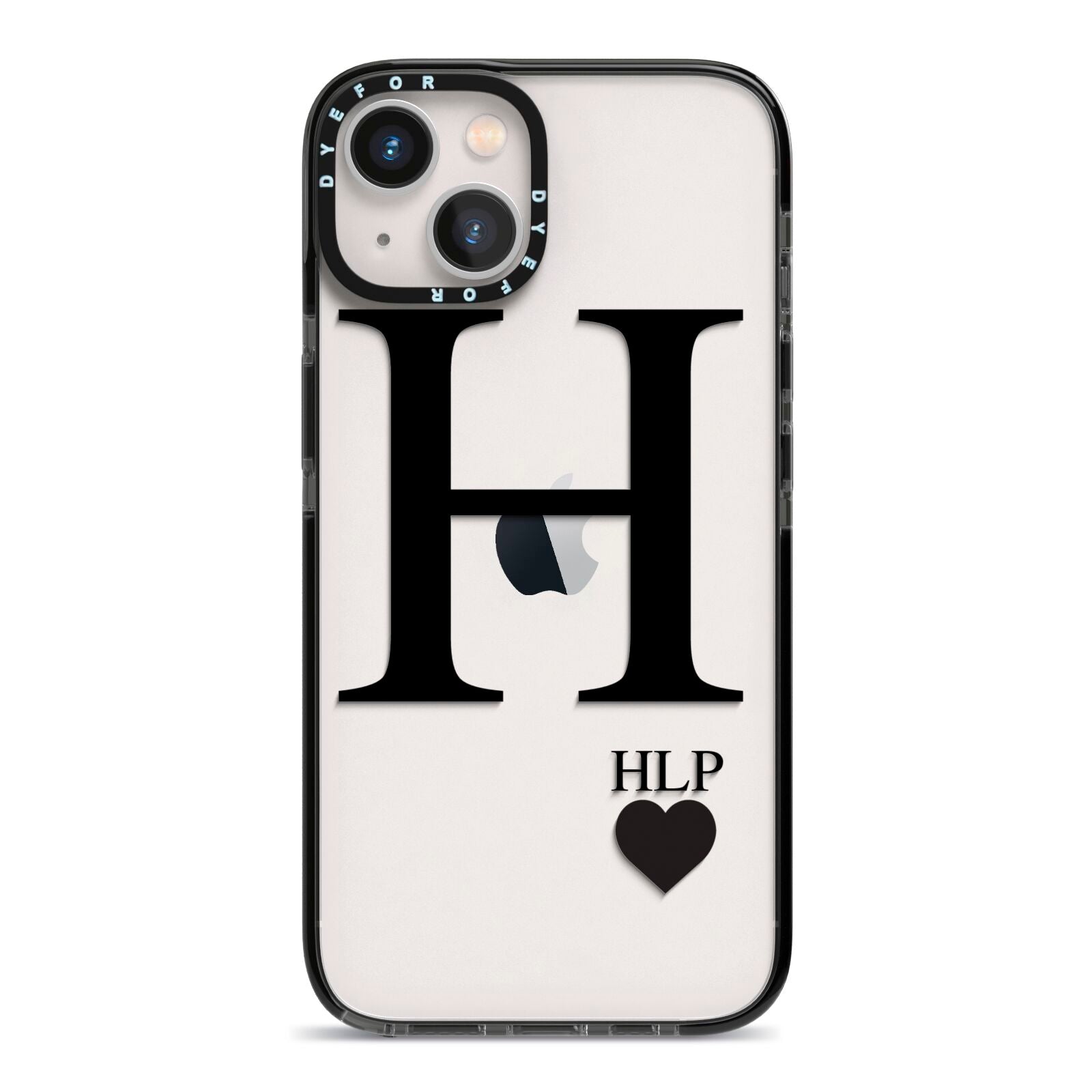 Personalised Black Big Initial 3 Small Clear iPhone 13 Black Impact Case on Silver phone