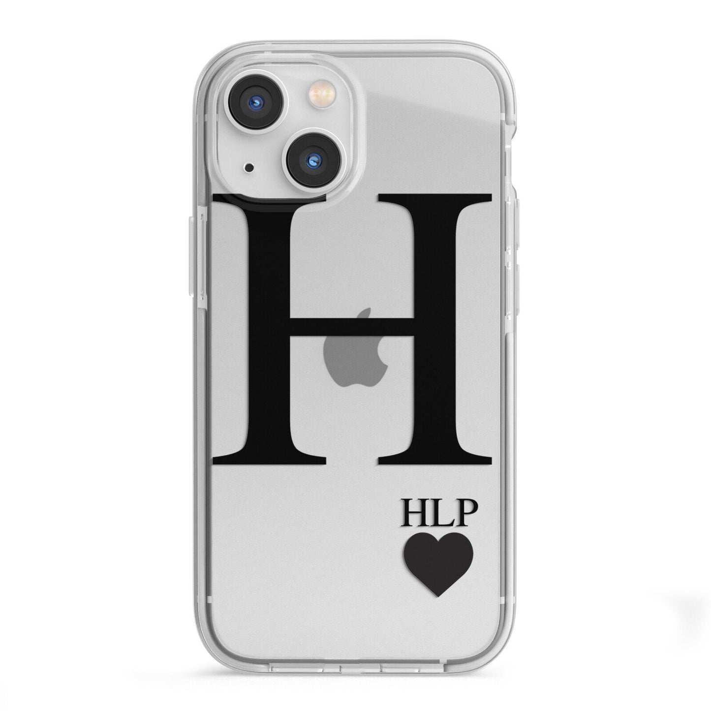 Personalised Black Big Initial 3 Small Clear iPhone 13 Mini TPU Impact Case with White Edges