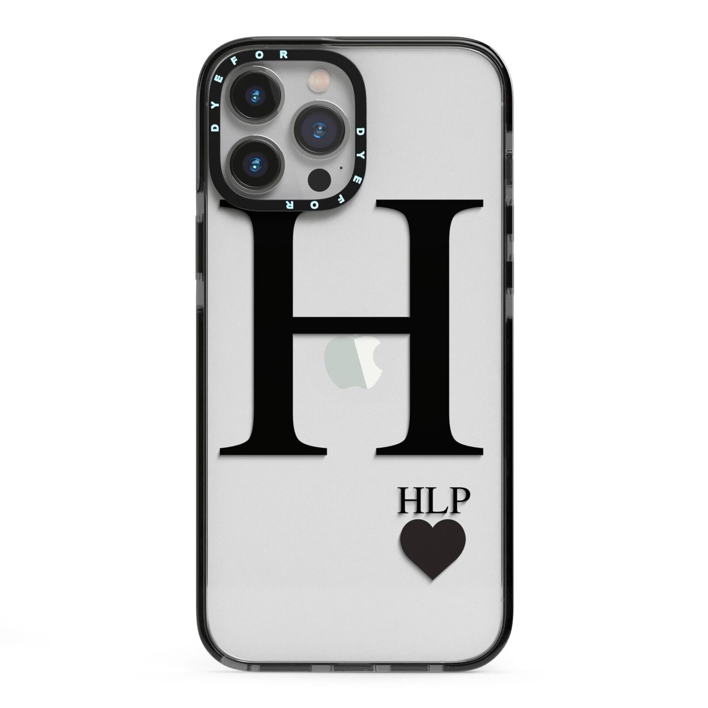 Personalised Black Big Initial 3 Small Clear iPhone 13 Pro Max Black Impact Case on Silver phone