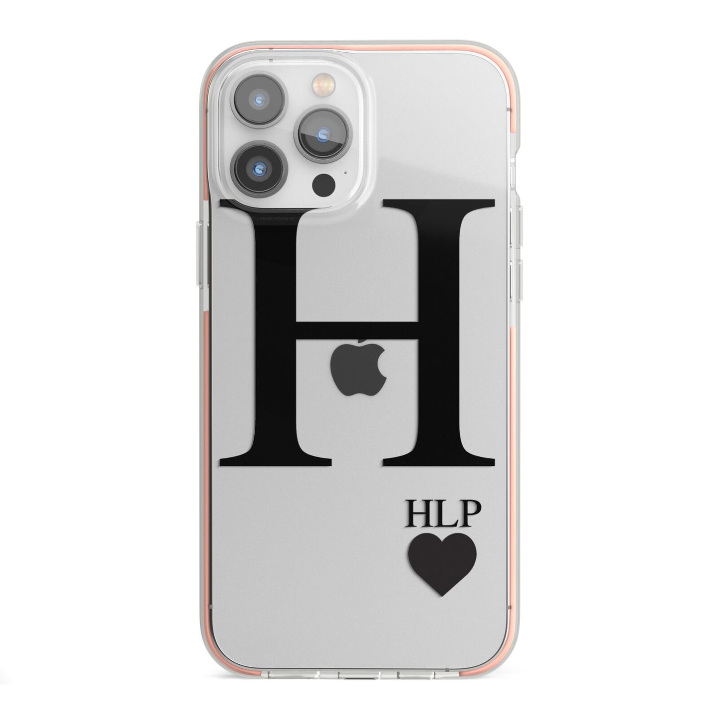 Personalised Black Big Initial 3 Small Clear iPhone 13 Pro Max TPU Impact Case with Pink Edges