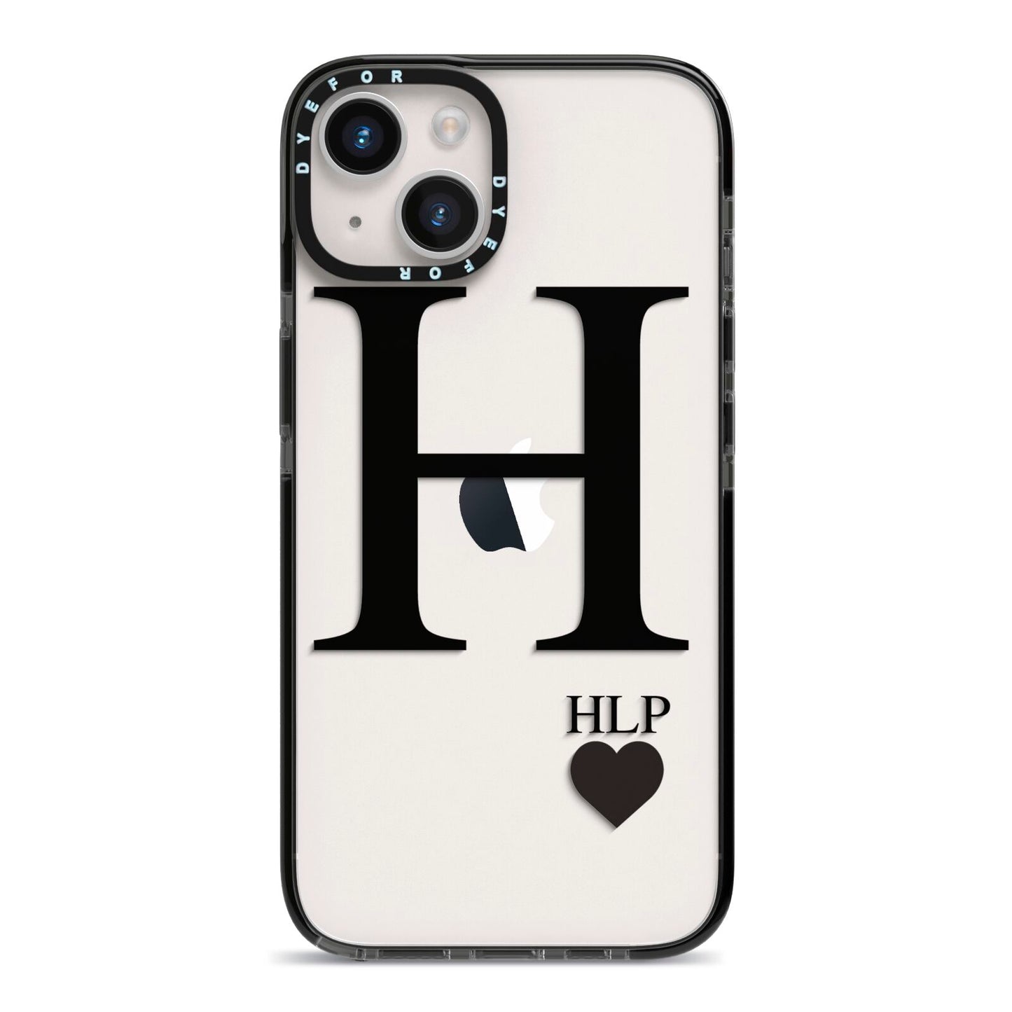 Personalised Black Big Initial 3 Small Clear iPhone 14 Black Impact Case on Silver phone
