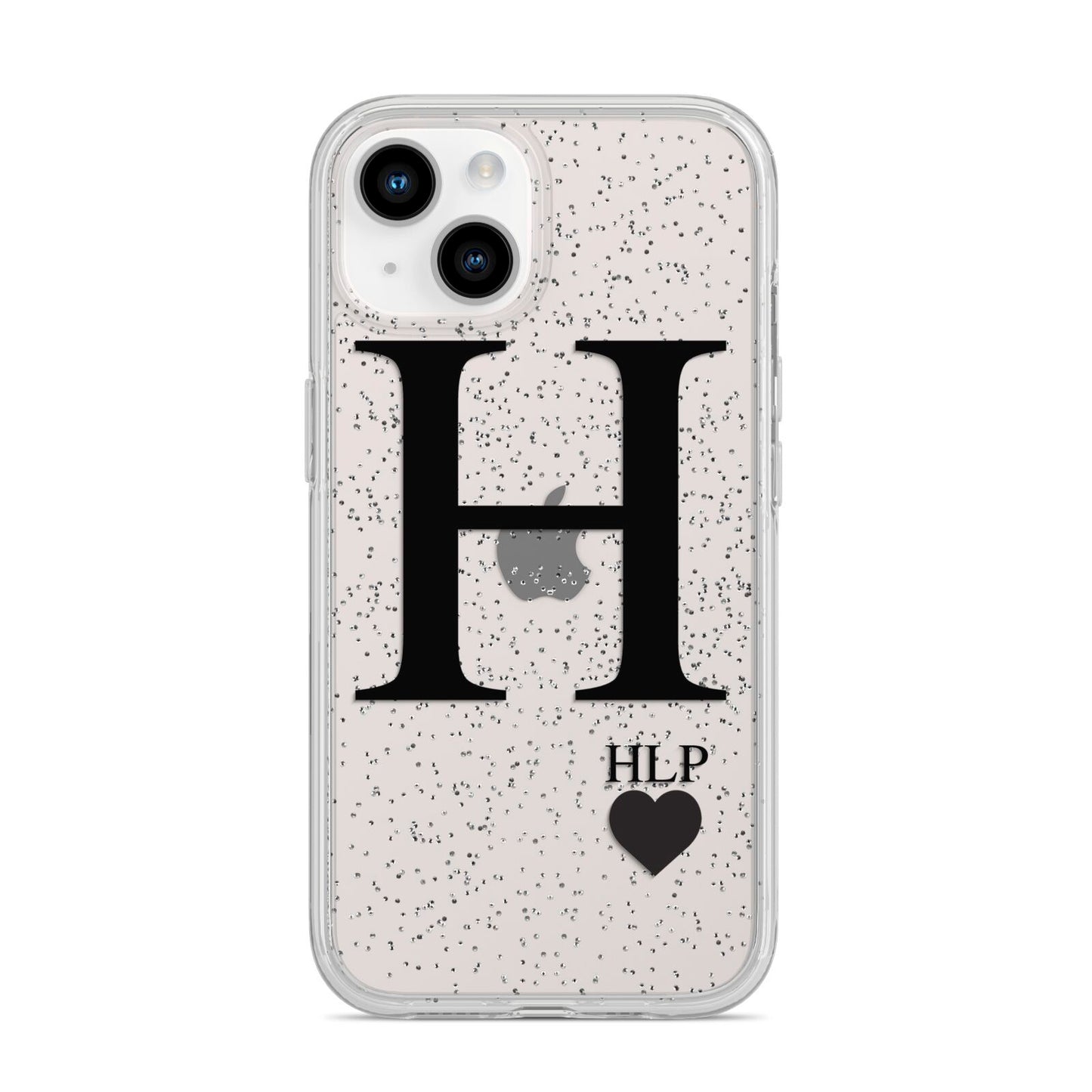 Personalised Black Big Initial 3 Small Clear iPhone 14 Glitter Tough Case Starlight
