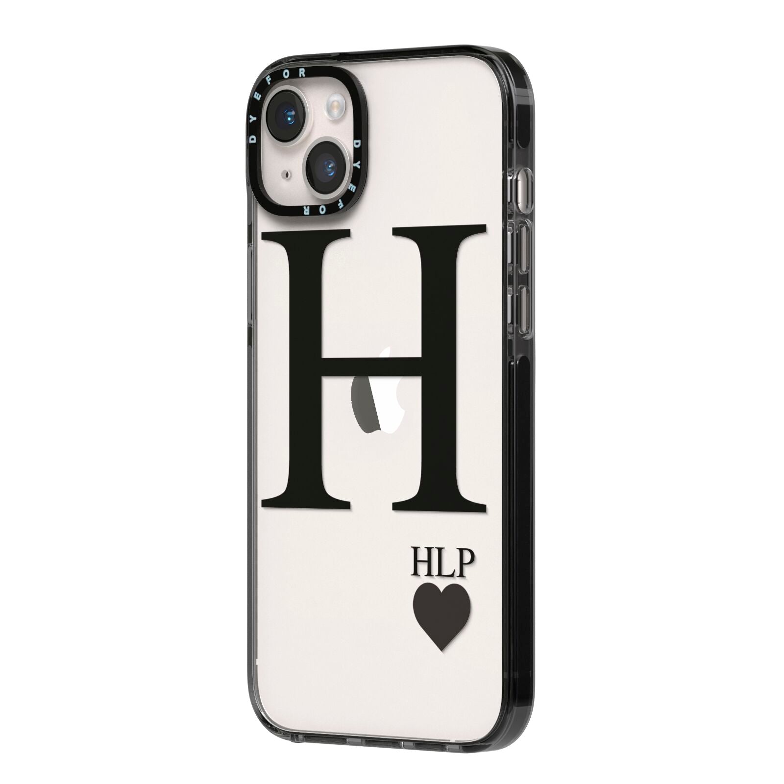 Personalised Black Big Initial 3 Small Clear iPhone 14 Plus Black Impact Case Side Angle on Silver phone