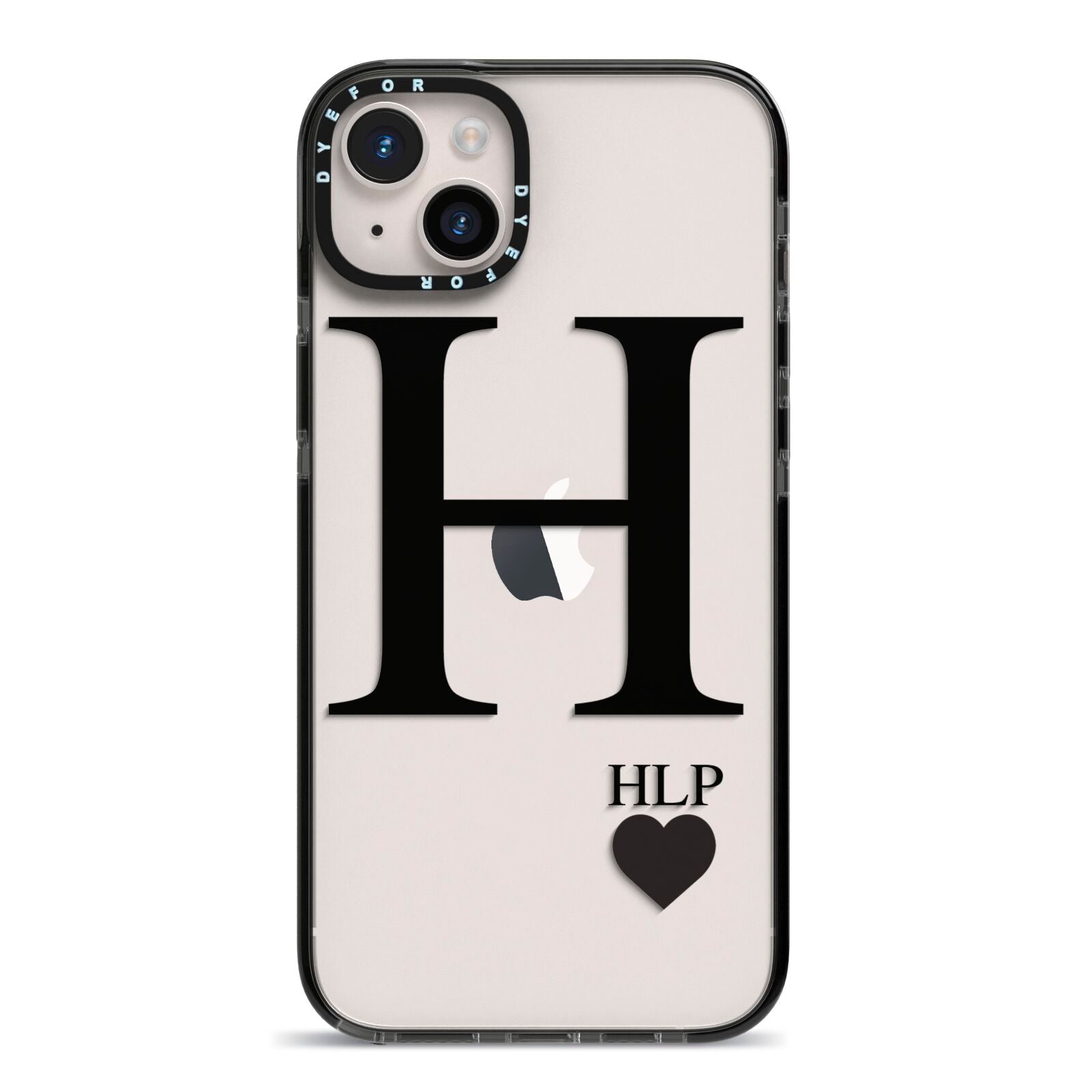 Personalised Black Big Initial 3 Small Clear iPhone 14 Plus Black Impact Case on Silver phone