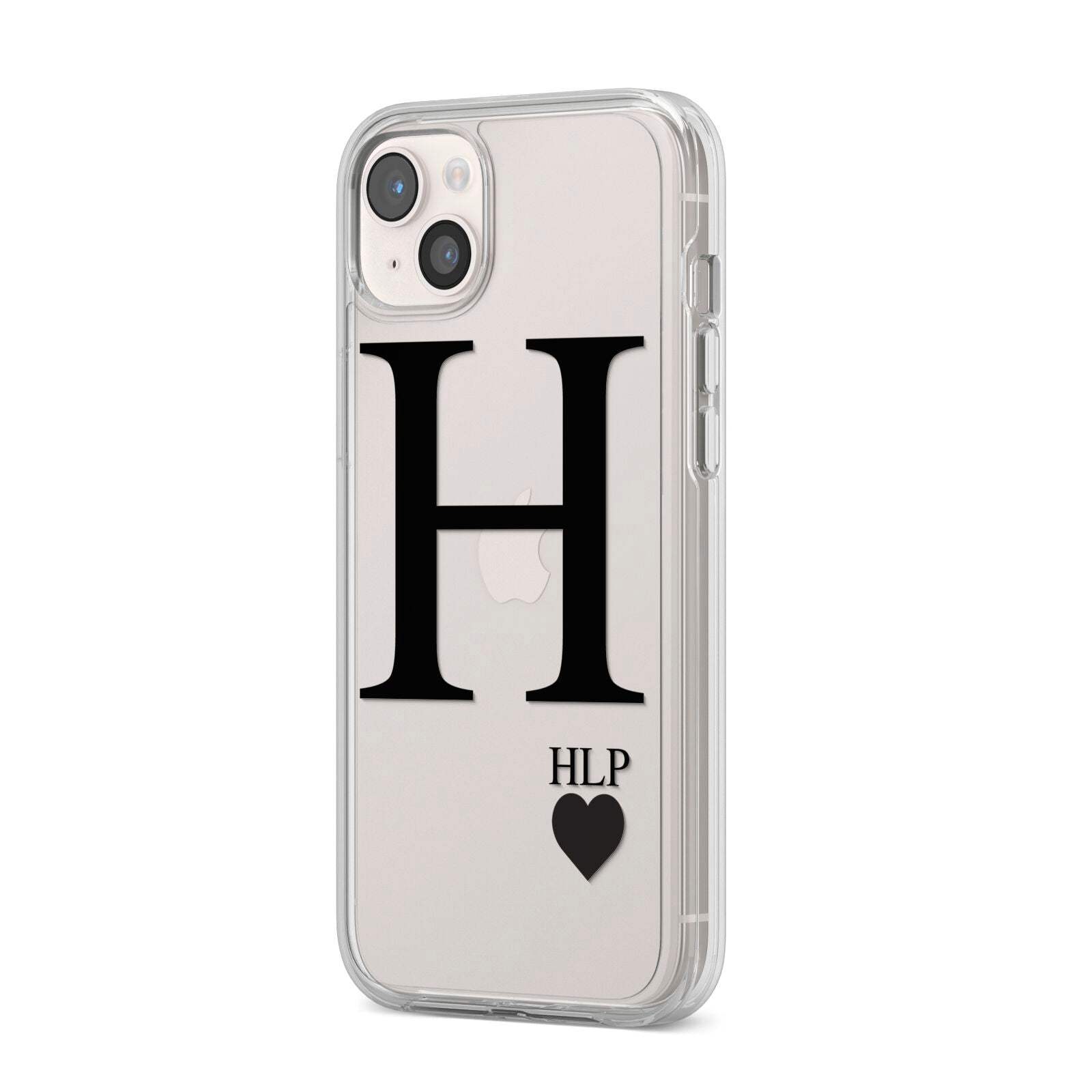 Personalised Black Big Initial 3 Small Clear iPhone 14 Plus Clear Tough Case Starlight Angled Image