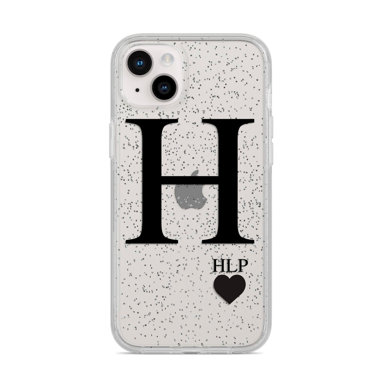 Personalised Black Big Initial 3 Small Clear iPhone 14 Plus Glitter Tough Case Starlight