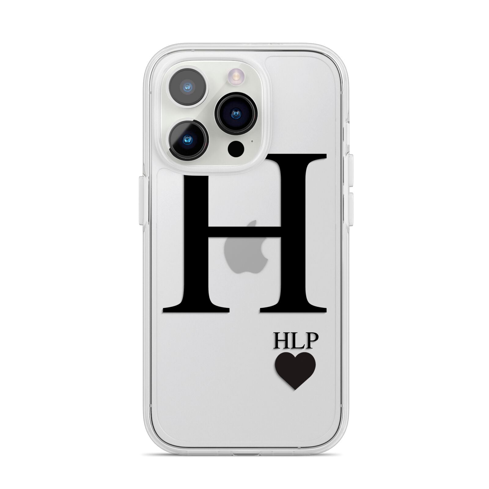 Personalised Black Big Initial 3 Small Clear iPhone 14 Pro Clear Tough Case Silver