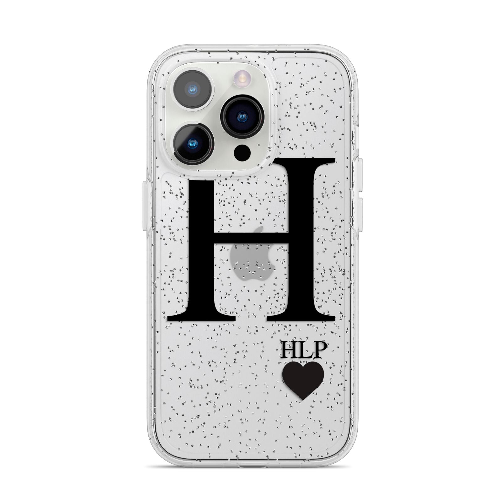Personalised Black Big Initial 3 Small Clear iPhone 14 Pro Glitter Tough Case Silver