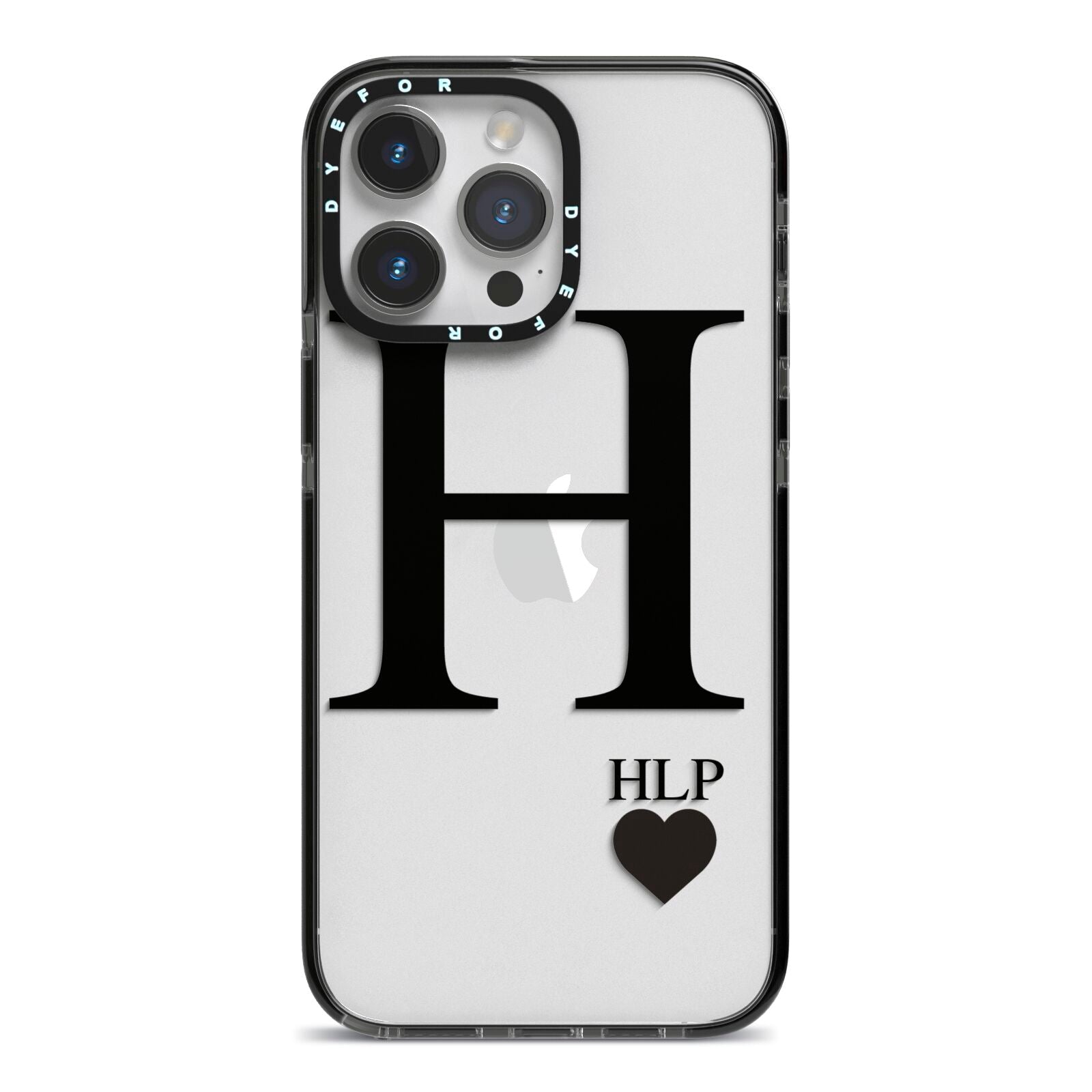 Personalised Black Big Initial 3 Small Clear iPhone 14 Pro Max Black Impact Case on Silver phone