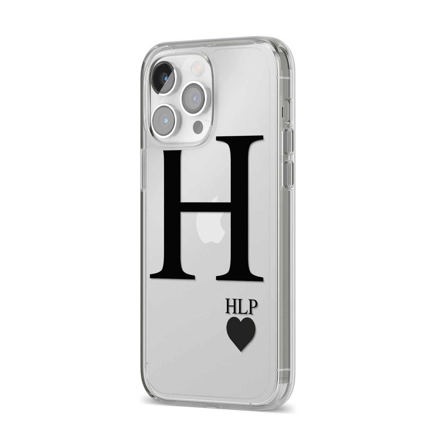 Personalised Black Big Initial 3 Small Clear iPhone 14 Pro Max Clear Tough Case Silver Angled Image