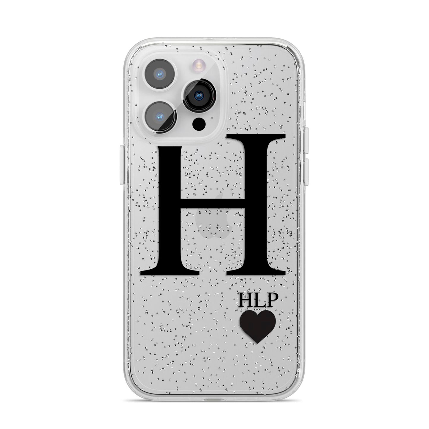 Personalised Black Big Initial 3 Small Clear iPhone 14 Pro Max Glitter Tough Case Silver