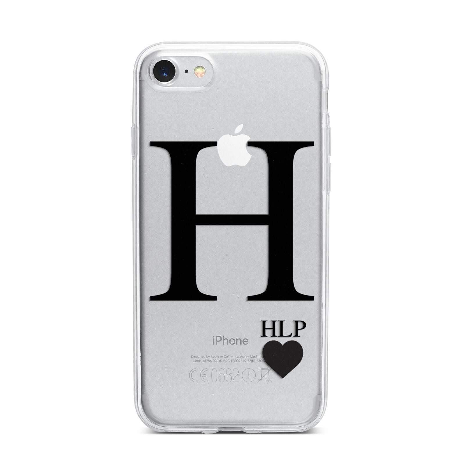 Personalised Black Big Initial 3 Small Clear iPhone 7 Bumper Case on Silver iPhone