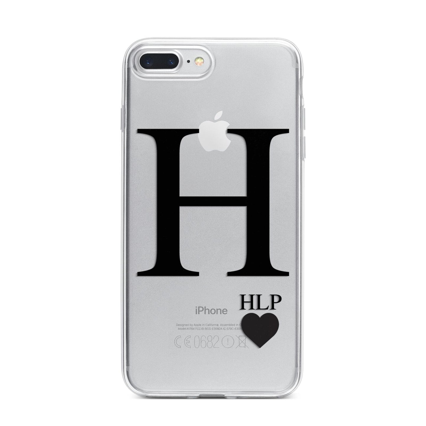 Personalised Black Big Initial 3 Small Clear iPhone 7 Plus Bumper Case on Silver iPhone