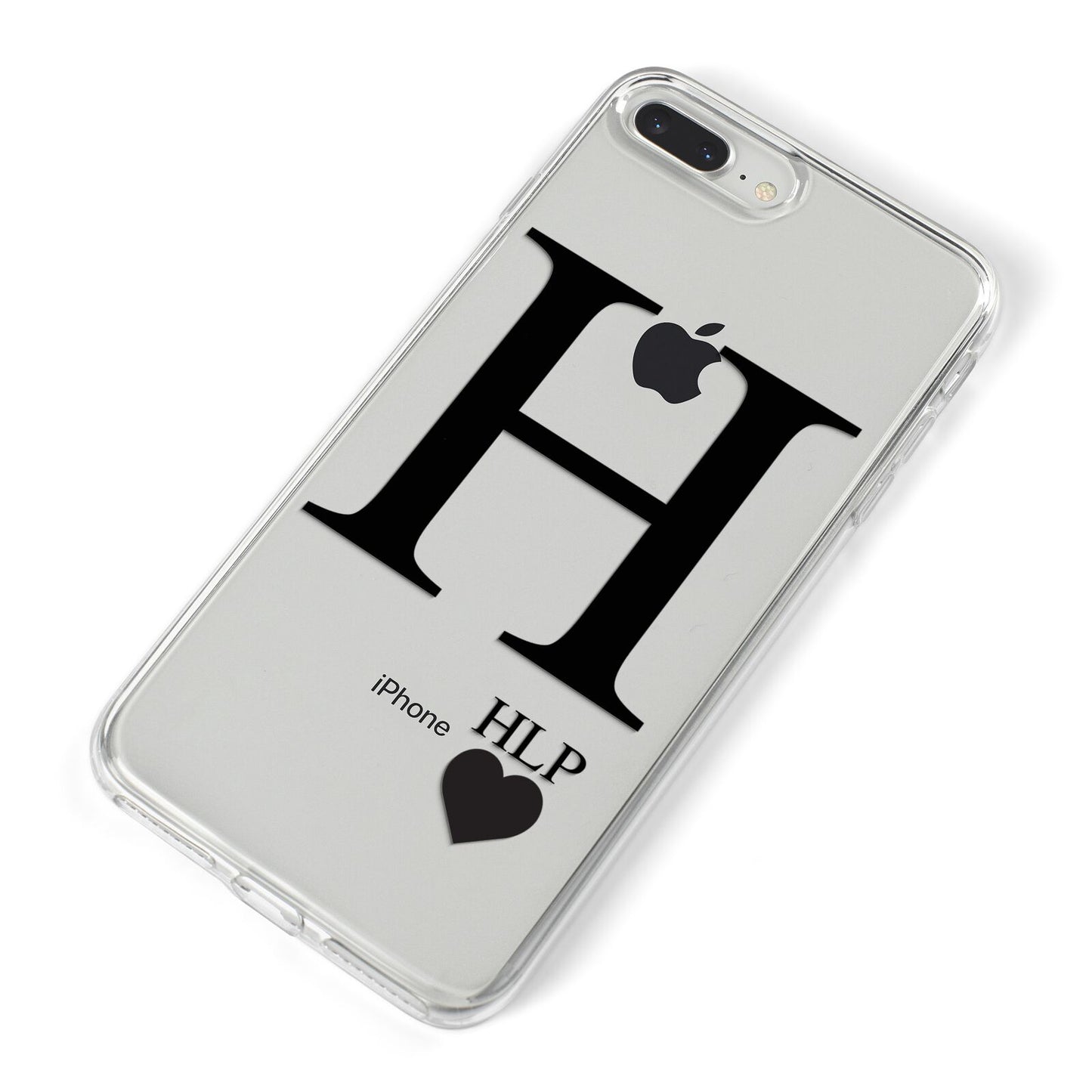 Personalised Black Big Initial 3 Small Clear iPhone 8 Plus Bumper Case on Silver iPhone Alternative Image