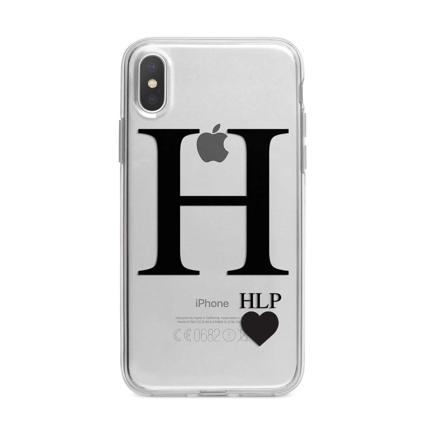 Personalised Black Big Initial 3 Small Clear iPhone X Bumper Case on Silver iPhone Alternative Image 1