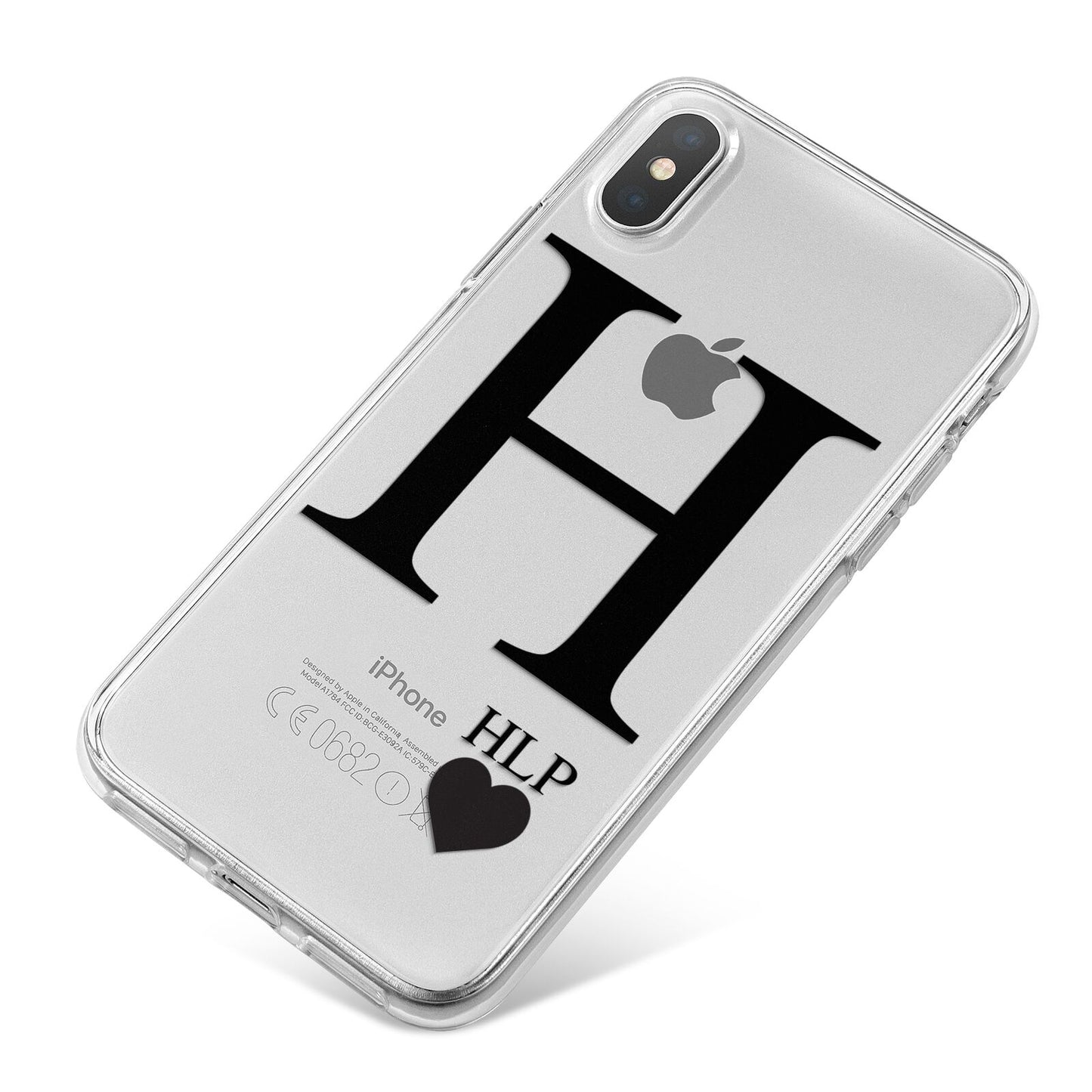 Personalised Black Big Initial 3 Small Clear iPhone X Bumper Case on Silver iPhone