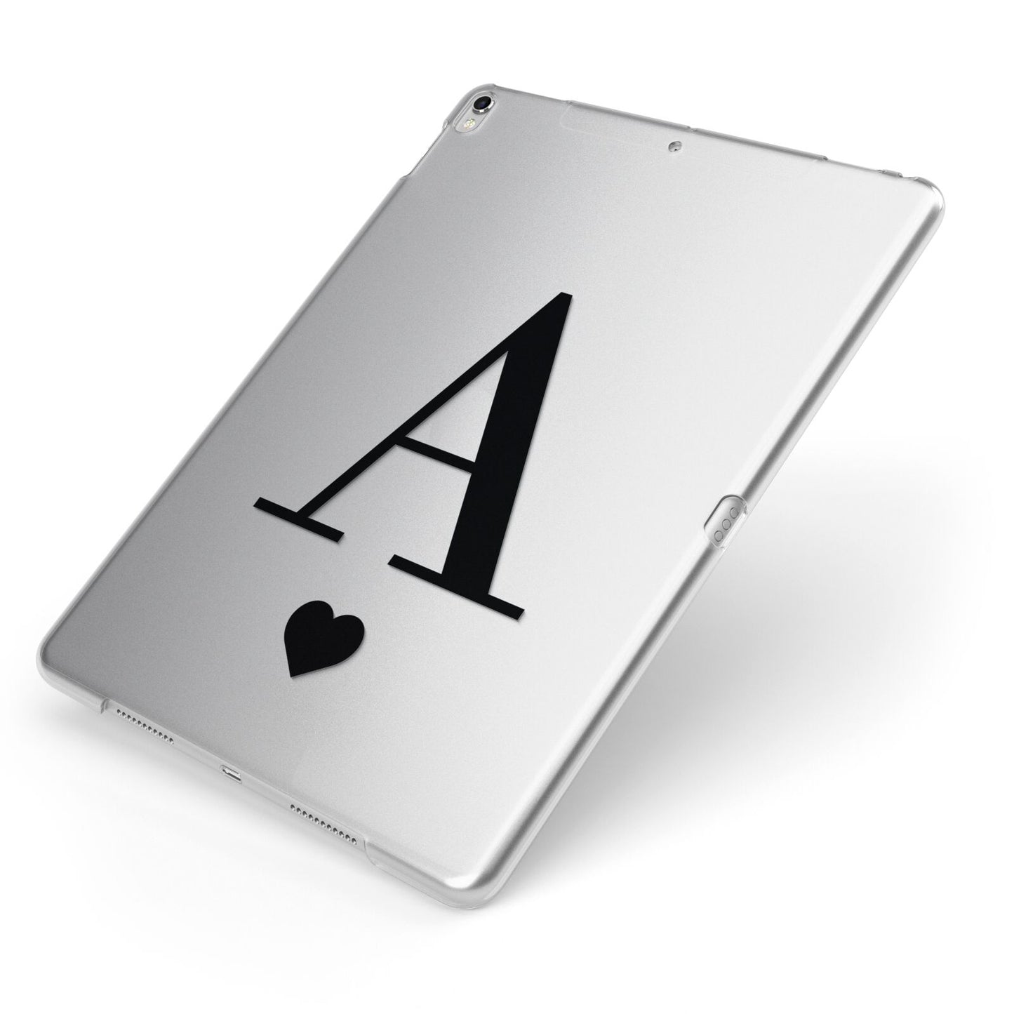 Personalised Black Big Initial Heart Clear Apple iPad Case on Silver iPad Side View