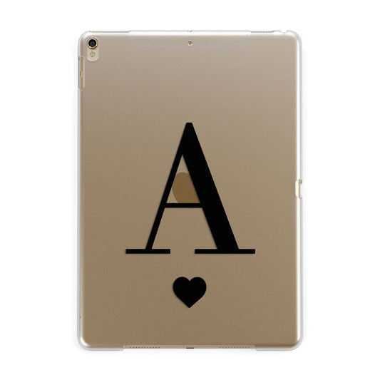 Personalised Black Big Initial Heart Clear Apple iPad Gold Case