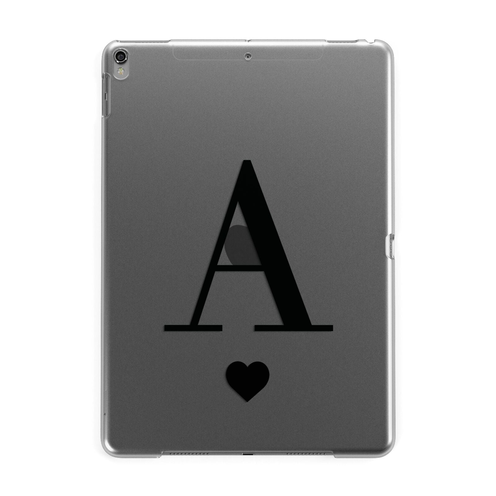 Personalised Black Big Initial Heart Clear Apple iPad Grey Case