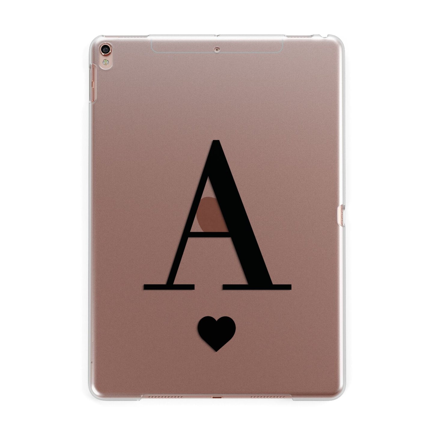 Personalised Black Big Initial Heart Clear Apple iPad Rose Gold Case