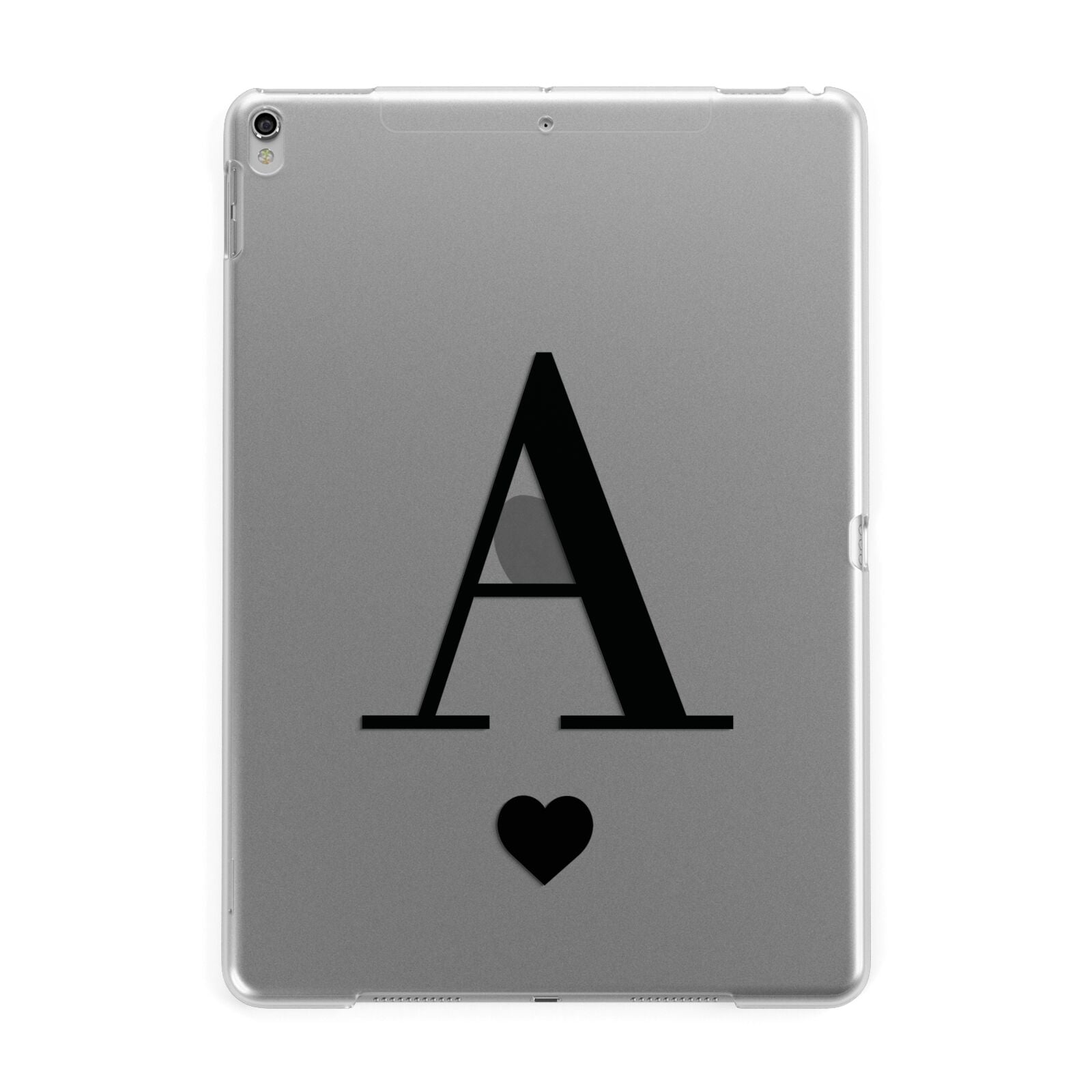 Personalised Black Big Initial Heart Clear Apple iPad Silver Case