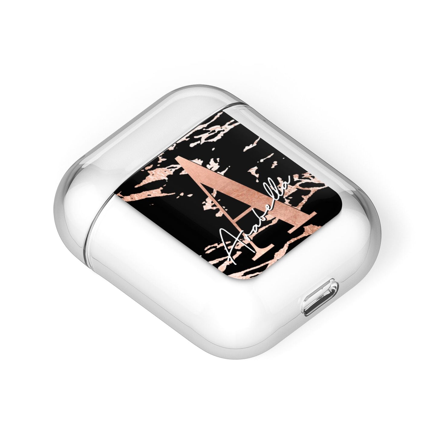 Personalised Black Copper Marble AirPods Case Laid Flat