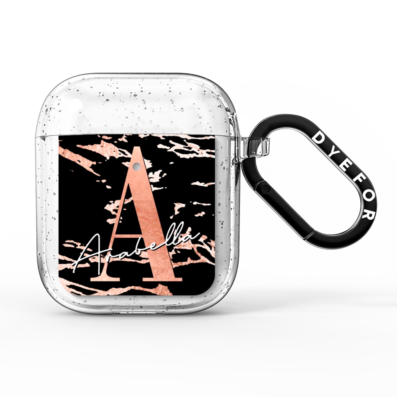 Personalised Black Copper Marble AirPods Glitter Case